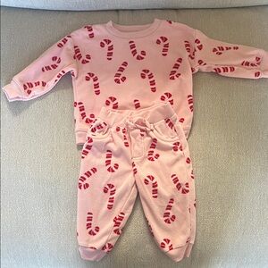 Carter’s Pink Candy Cane Print Sweatshirt and Pants Set Size: 9 months